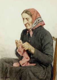 Sitzende Bäuerin beim Stricken, 1904