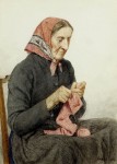 Albert Anker, Sitzende Bäuerin beim Stricken, 1904