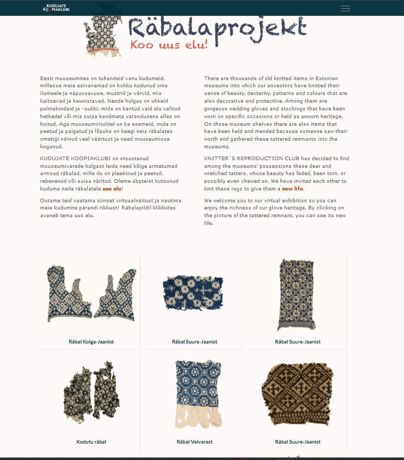 Webseite des Räbala-Projektes / KUDUJATE KOOPIAKLUBI